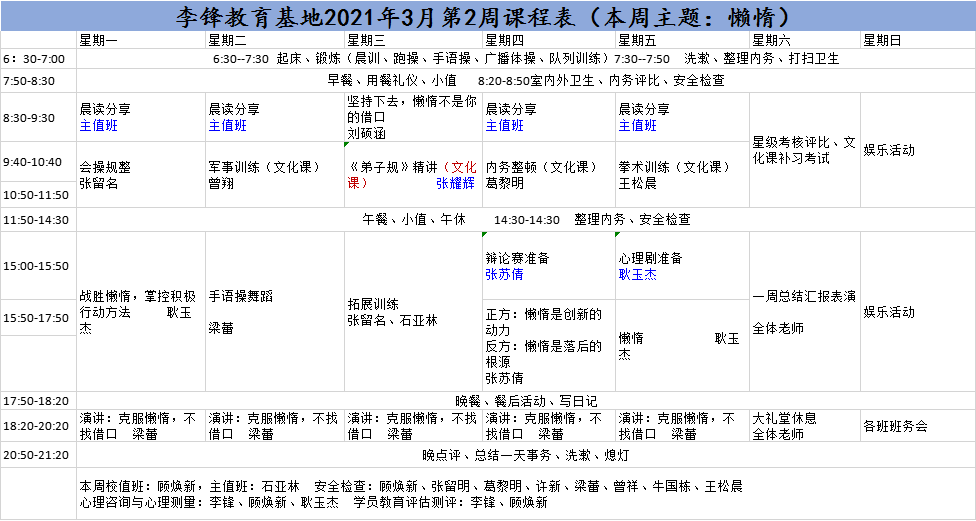 李锋青少年心理教育中心基地2021年3月第2周课程表:懒惰_www.hnlfjy.com.cn