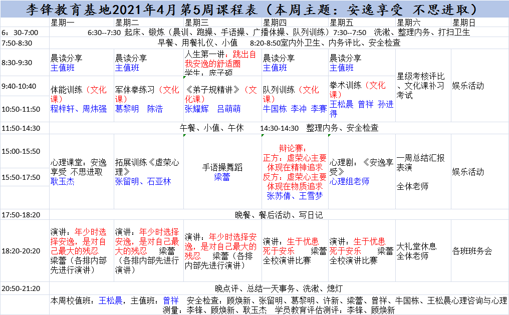 李锋青少年心理教育中心基地2021年4月5周课程表：安逸享受，不思进取_www.hnlfjy.com.cn